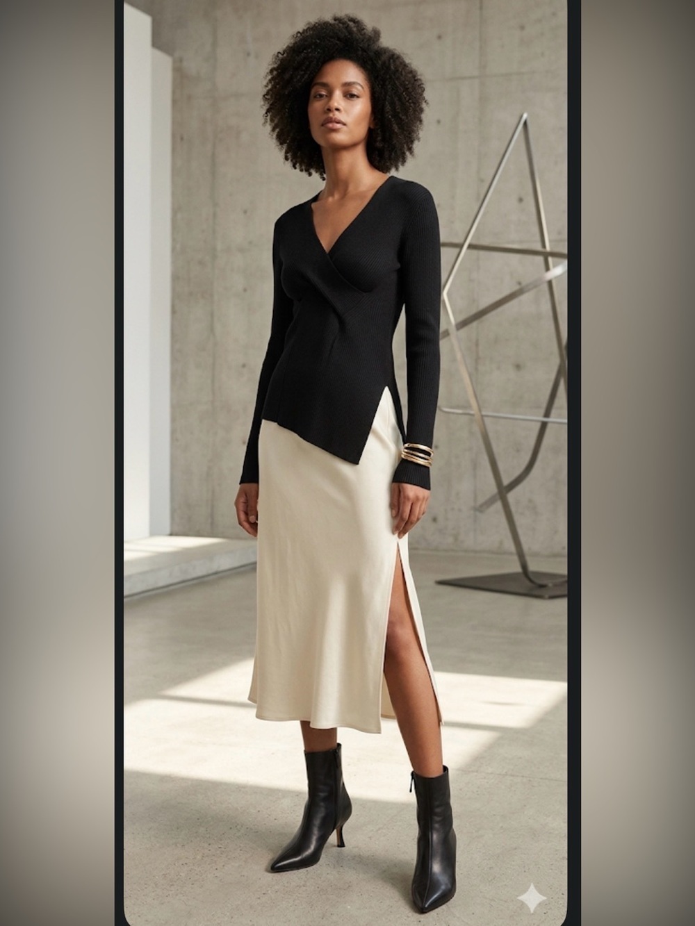 JNBY Fitted Long-sleeved Asymmetrical Black  Sweater Size Medium Minimalist